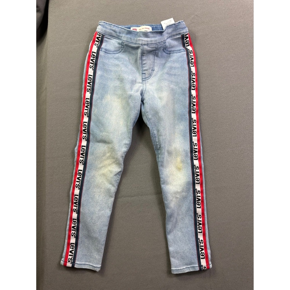 Levis Girls Pull On Jeggings Light Wash Logo Side Stripe Skinny Jeans Size 6 Reg